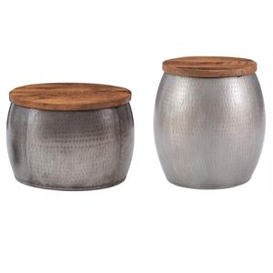Home Square 2-Piece Set with Metal Drum Table and Drum Side Table in Silver