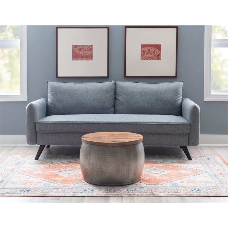 Home Square 3-Piece Set with Metal Drum Table and 2 Drum Side Tables in Silver