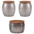 Home Square 3-Piece Set with Metal Drum Table and 2 Drum Side Tables in Silver