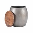 Home Square Metal and Wood Drum Side Table with Storage in Silver - Set of 2