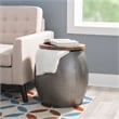 Home Square Metal and Wood Drum Side Table with Storage in Silver - Set of 2