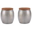 Home Square Metal and Wood Drum Side Table with Storage in Silver - Set of 2
