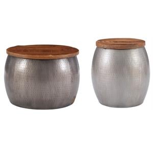 Home Square 2-Piece Set with Drum Table and Drum Side Table in in Silver