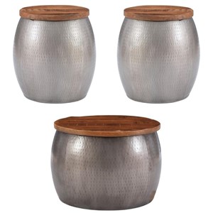 Home Square 3-Piece Set with Drum Table and 2 Drum Side Tables in in Silver