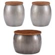 Home Square 3-Piece Set with Drum Table and 2 Drum Side Tables in in Silver