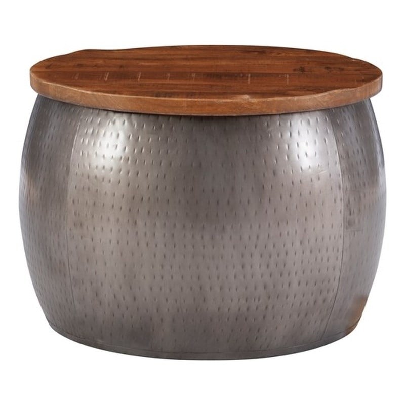 Home Square 3-Piece Set with Drum Table and 2 Drum Side Tables in in Silver
