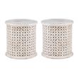 Home Square Wood Hand Carved Accent Table in White - Set of 2