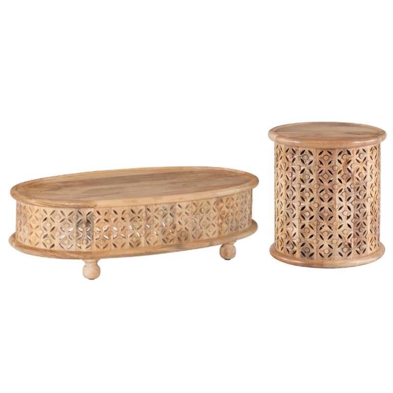 Home Square 2-Piece Set with Coffee Table and Side Table in Natural