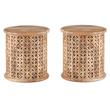 Home Square Wood Hand Carved Side Table in Natural - Set of 2