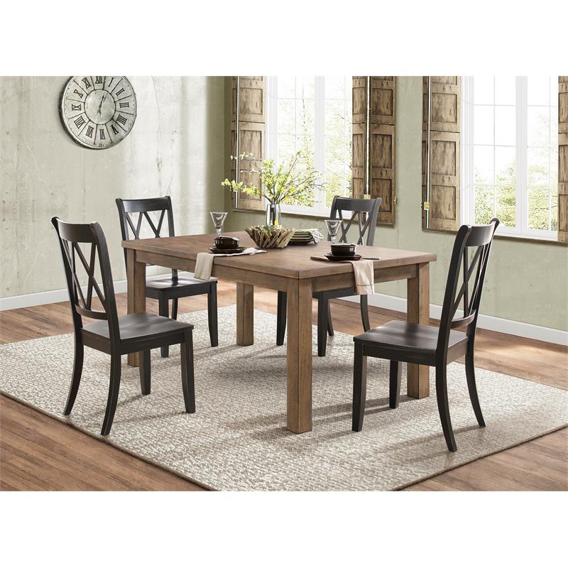 Home Square 7-Piece Set with Dining Table and 6 Dining Chairs in Brown