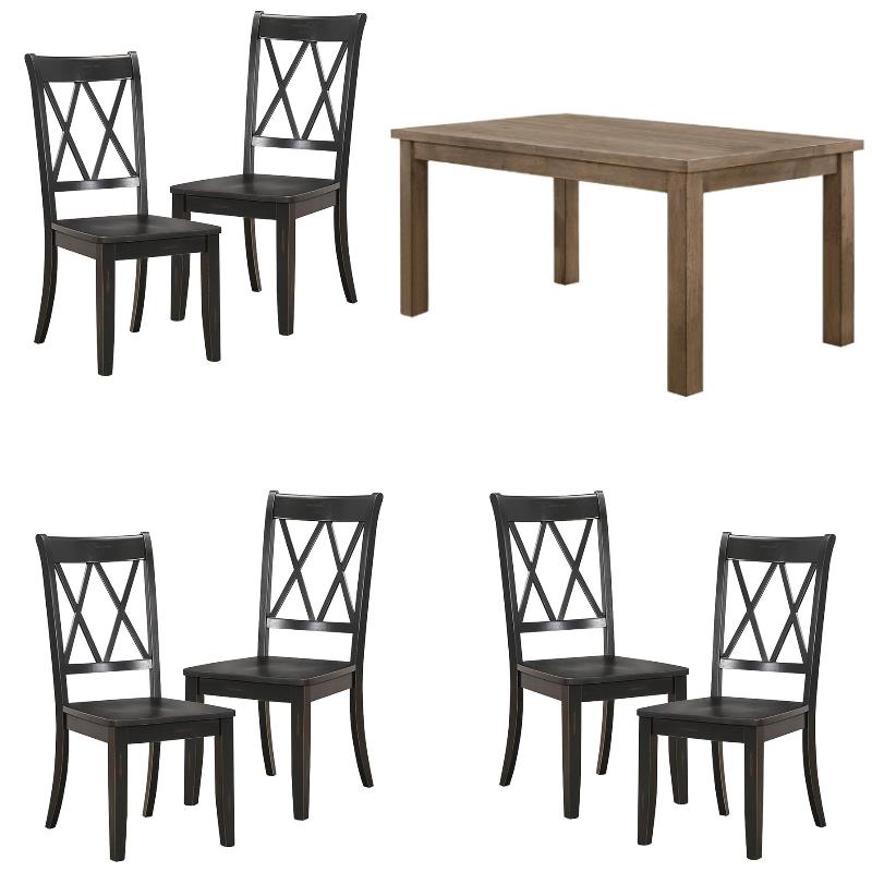 Home Square 7-Piece Set with Dining Table and 6 Dining Chairs in Brown