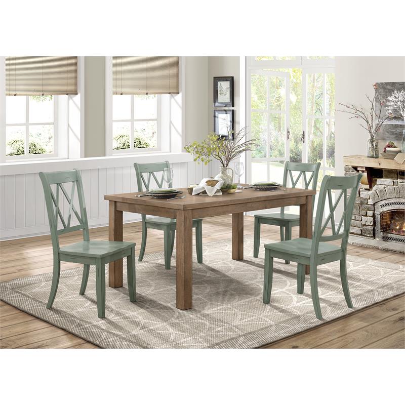 Home Square 7-Piece Set with Dining Table and 6 Dining Chairs in Teal