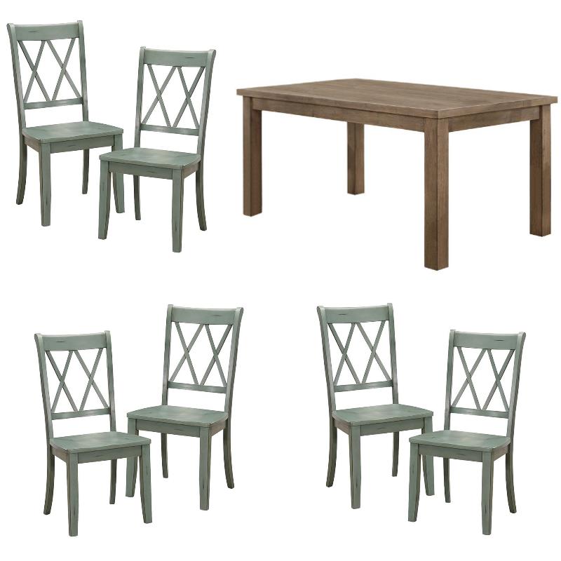 Home Square 7-Piece Set with Dining Table and 6 Dining Chairs in Teal