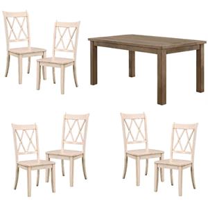 Home Square 7-Piece Set with Dining Table and 6 Dining Chairs in White