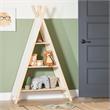 Home Square 2-Piece Set with House Bed in White and Kid Bookcase in Natural