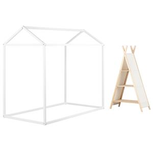 Home Square 2-Piece Set with House Bed in White and Kid Bookcase in Natural