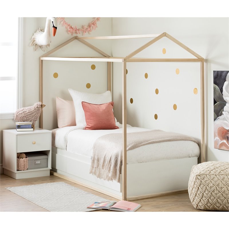 Home Square 2-Piece Set with Twin Bed Frame and Kid Bookcase in Natural