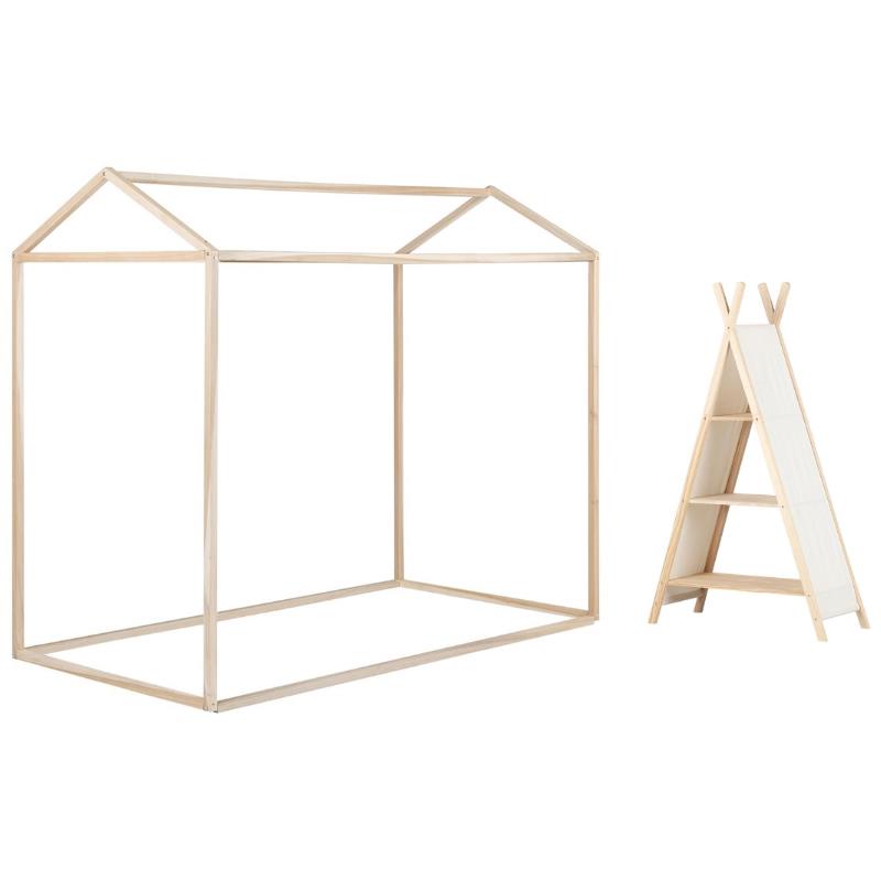 Home Square 2-Piece Set with Twin Bed Frame and Kid Bookcase in Natural