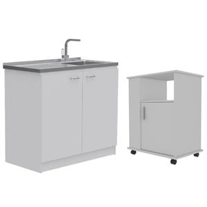 Home Square 2-Piece Set with Utility Sink with Cabinet and Kitchen Service Cart