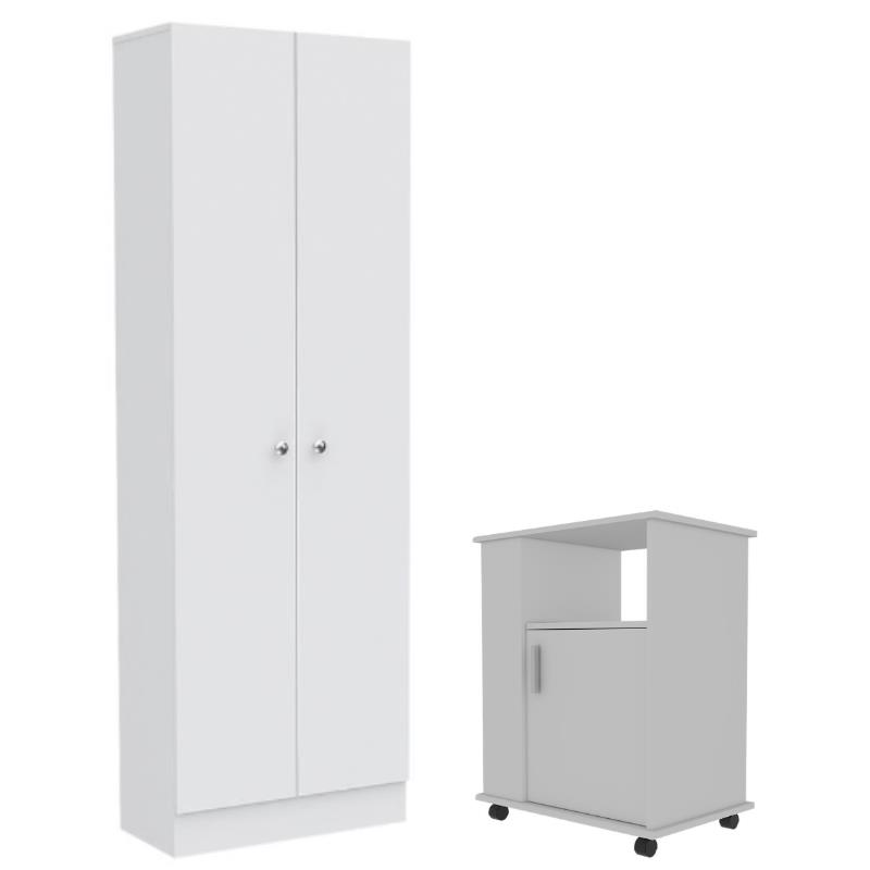 Home Square 2-Piece Set with Storage Pantry Cabinet and Kitchen Service Cart