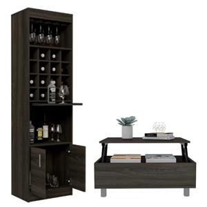 home square 2-piece set with home bar and lift top coffee table in espresso