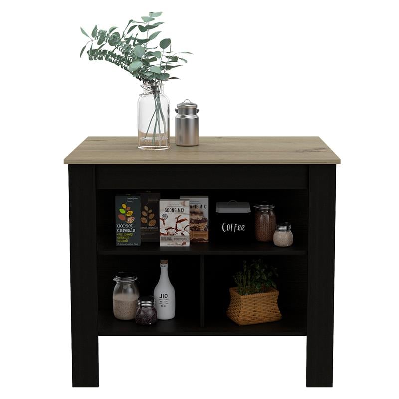 Home Square 2-Piece Set with 60 Wood Pantry and Kitchen Island in Black