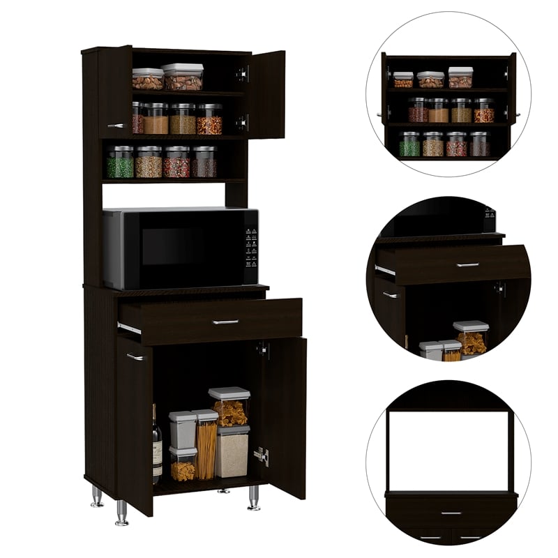 Home Square 2-Piece Set with 60 Wood Pantry and Kitchen Island in Black
