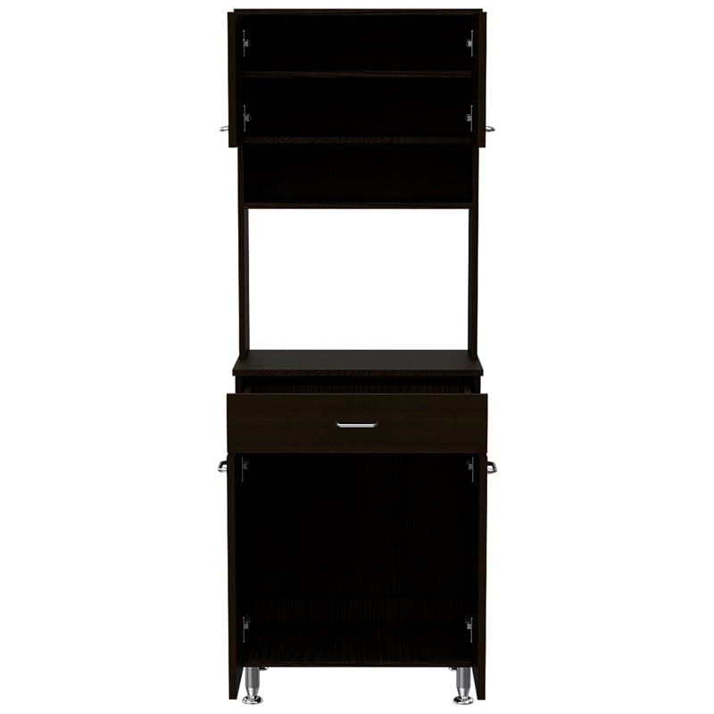Home Square 2-Piece Set with 60 Wood Pantry and Kitchen Island in Black