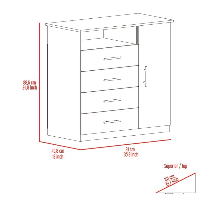 Home Square 2-Piece Set with Wood Nightstand and 4 Drawer Dresser