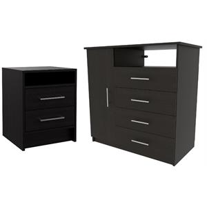 Home Square 2-Piece Set with Wood Nightstand and 4 Drawer Dresser