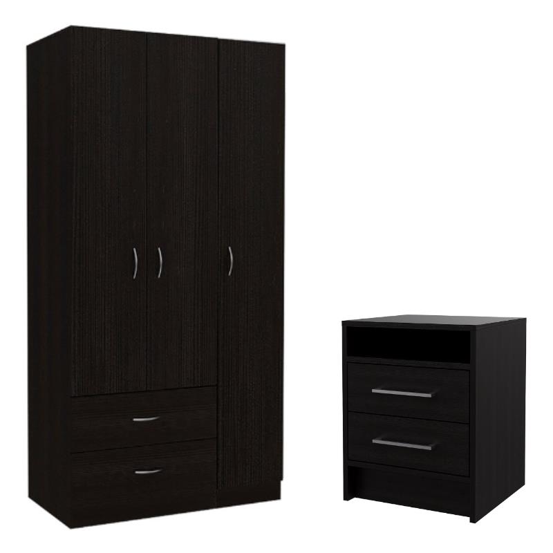 Home Square 2-Piece Set with 3 Door Wood Armoire and Nightstand