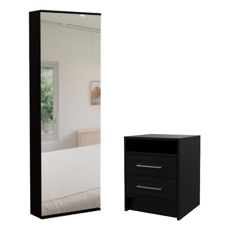 Home Square 2-Piece Set with Shoe Rack with Mirror and Nightstand