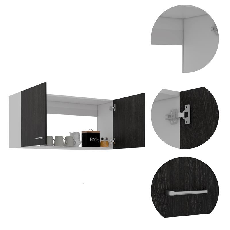 Home Square 2-Piece Set with Wood Pantry in Black and Wall