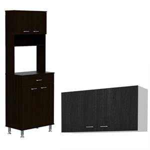 Home Square 2-Piece Set with Wood Pantry in Black and Wall Cabinet