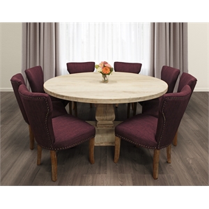 Home Square 9-piece Solid Wood Dining Set Round Table and Chair in White/Purple