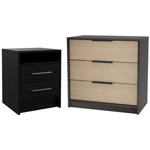 Home Square 2-Piece Set with Wood Nightstand and 3 Drawer Dresser