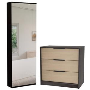 Home Square 2-Piece Set with Shoe Rack with Mirror and 3 Drawers Dresser