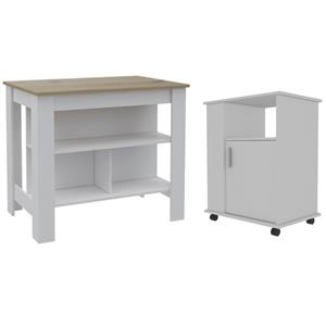 Home Square 2-Piece Set with Kitchen Island and Kitchen Cart in White