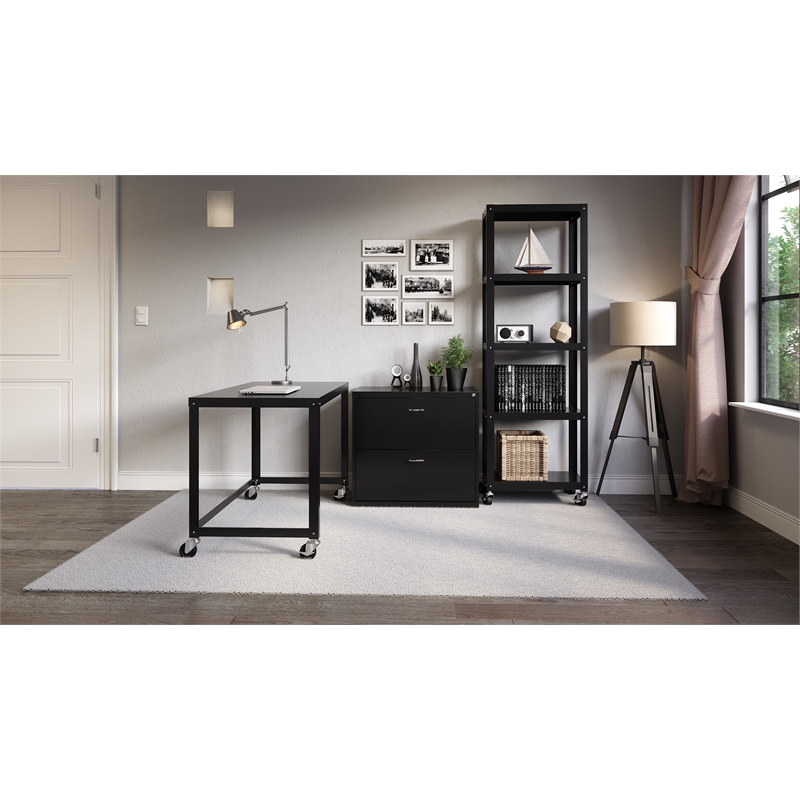 Home Square 2-Piece Set with Mobile Desk and Lateral File Cabinet in Black