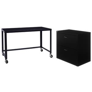 Home Square 2-Piece Set with Mobile Desk and Lateral File Cabinet in Black