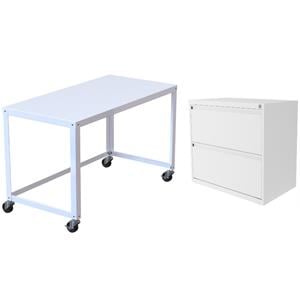Home Square 2-Piece Set with Mobile Desk & File Cabinet in White