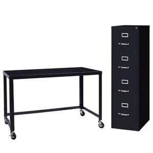 Home Square 2-Piece Set with Mobile Desk & 4 Drawer File Cabinet in Black
