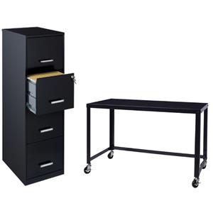Home Square 2-Piece Set with Mobile Desk and 18&quot File Cabinet in Black