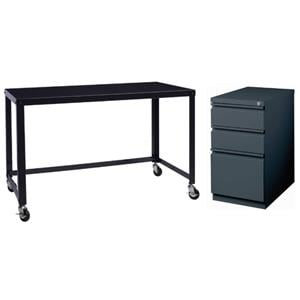 Home Square 2-Piece Set with Mobile Desk and Pedestal File 3-Drawer Box