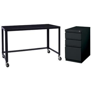 Home Square 2-Piece Set with Mobile Desk and 20&quot Pedestal File 3-Drawer Box