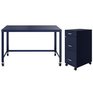 Home Square 2-Piece Set with Mobile Desk & 3 Drawer File Cabinet in Navy