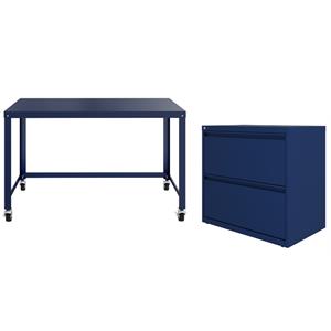 Home Square 2-Piece Set with Mobile Desk & 2 Drawer File Cabinet in Navy