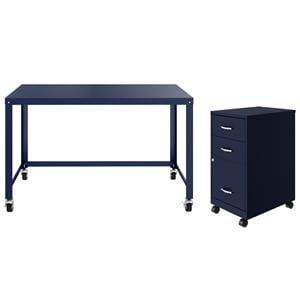 Home Square 2-Piece Set with Mobile Desk & 18&quot File Cabinet in Navy