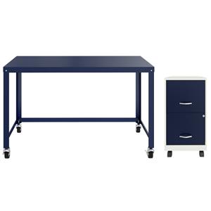 Home Square 2-Piece Set with Mobile Desk & 18&quot 2 Drawer File Cabinet in Navy