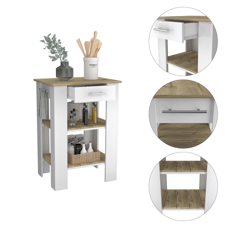 Home Square 2-Piece Set with Island Kitchen in & Cabinet Pantry White